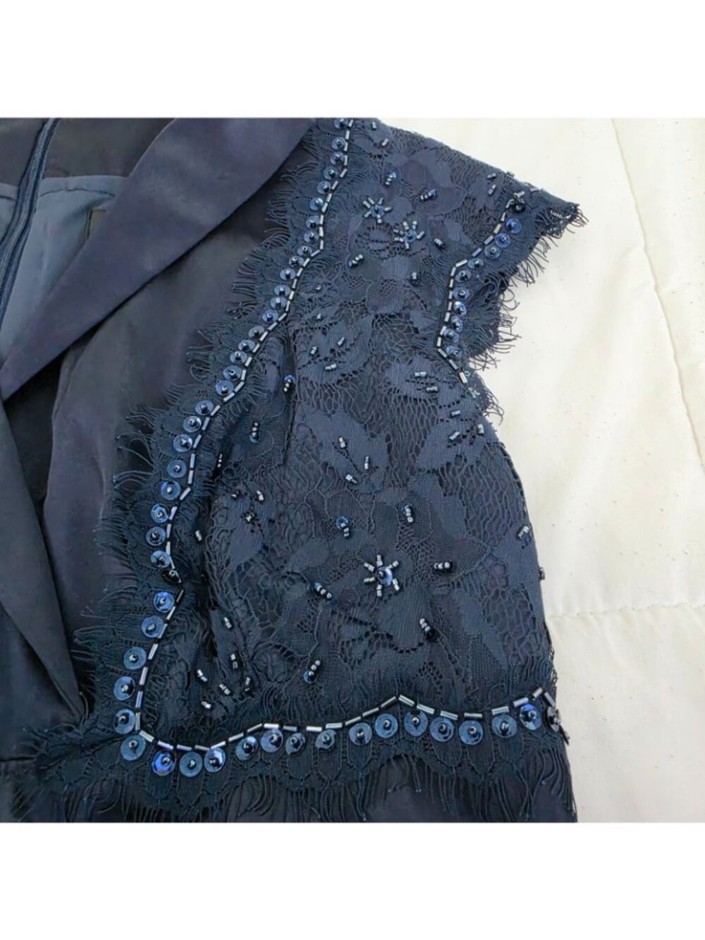 Adrianna Papell Occasions Gown 10 Navy Beaded Lace Formal Evening Mother Bride - Picture 6 of 15